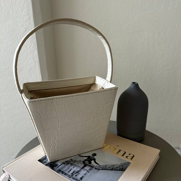 STAUD Handbags - Staud White Square Bucket Bag With Removable Shoulder Strap